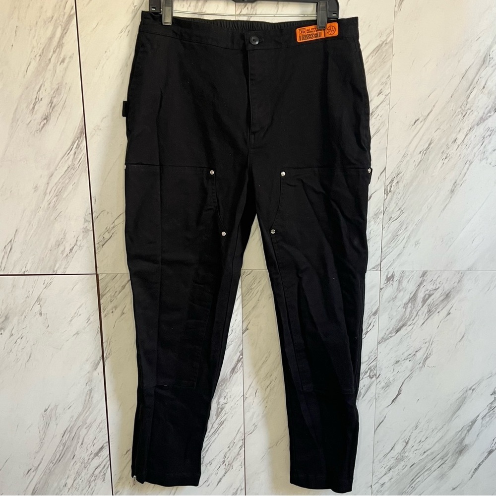 Just Don All City Rivet Stretch Carpenter Utility Cargo Black Pants SZ L